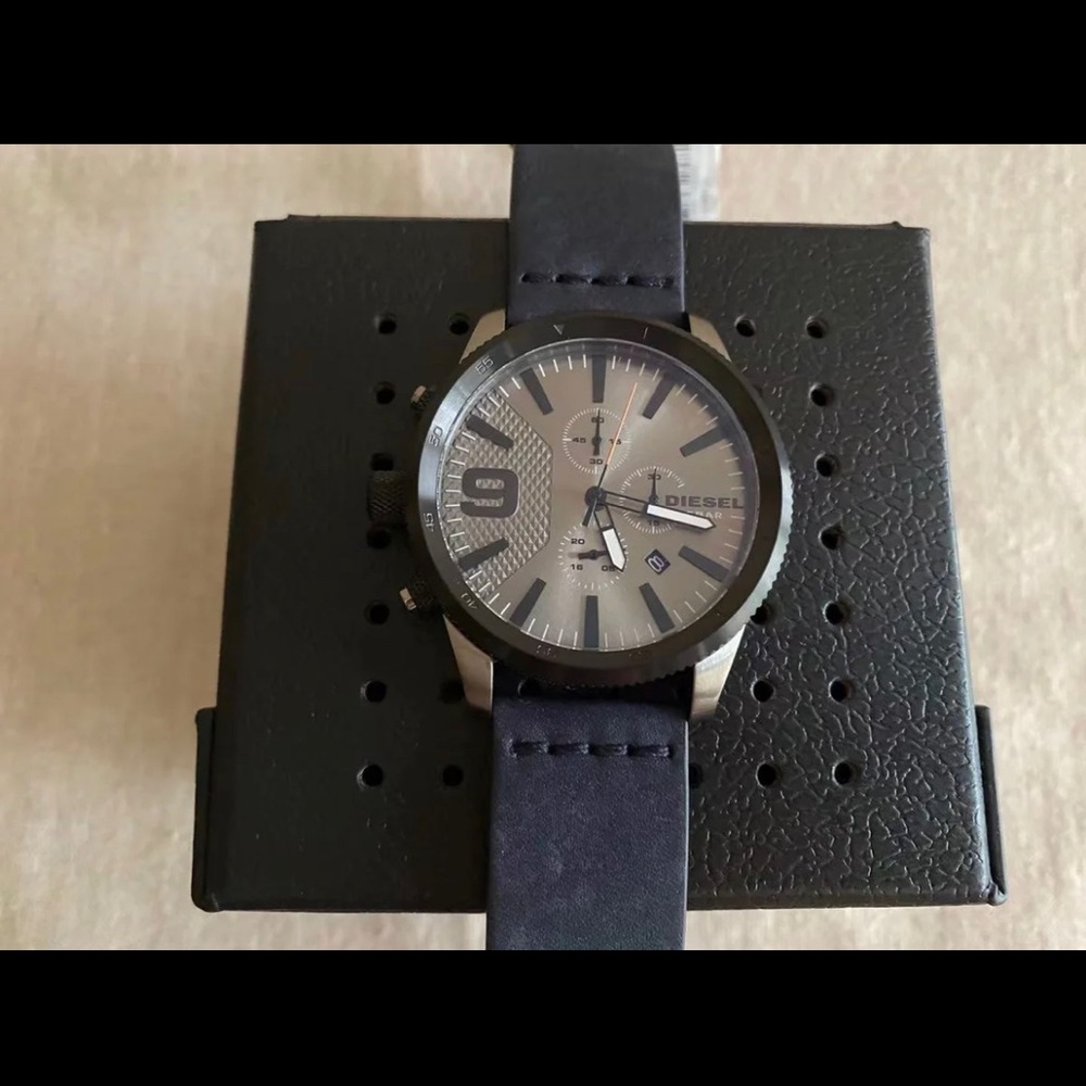 Diesel Men's Rasp Chronograph Blue Leather 50mm Watch DZ4456